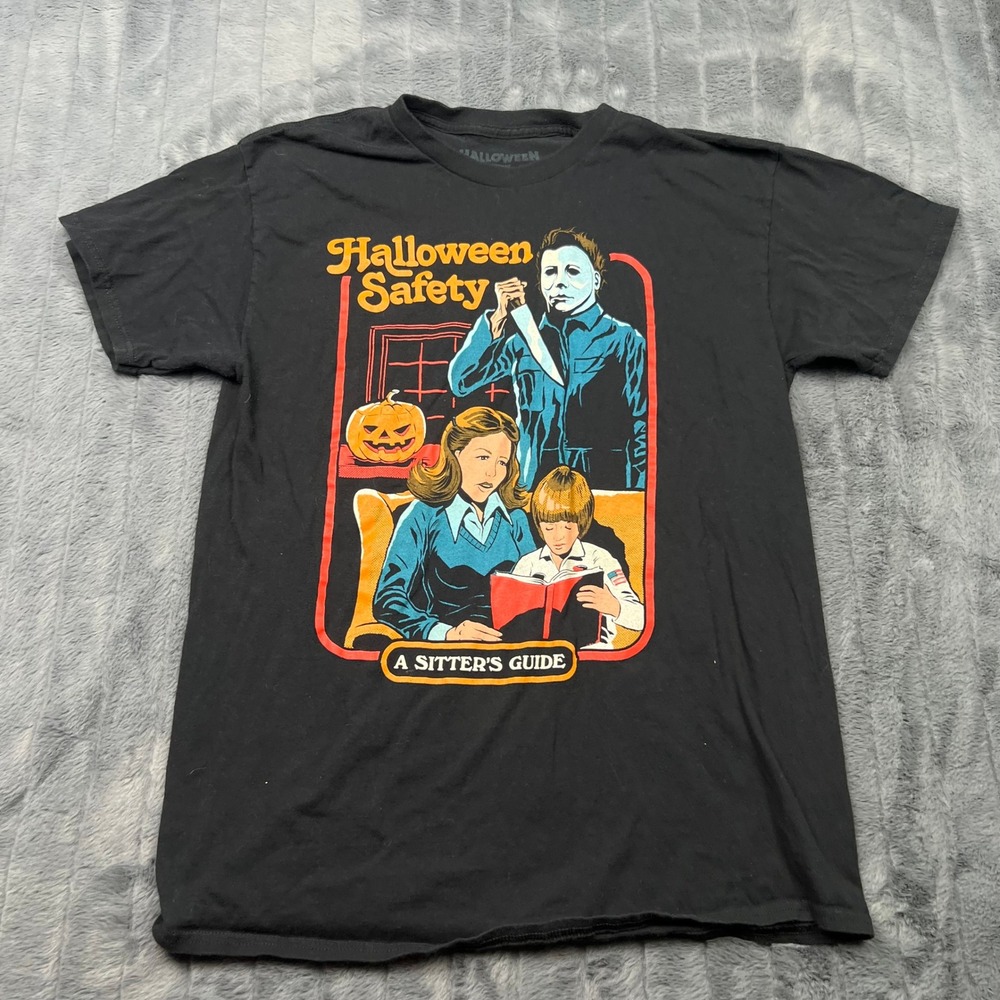 Halloween Michael Myers Safety Sitter Guide Graphic T-Shirt Black Mens Large